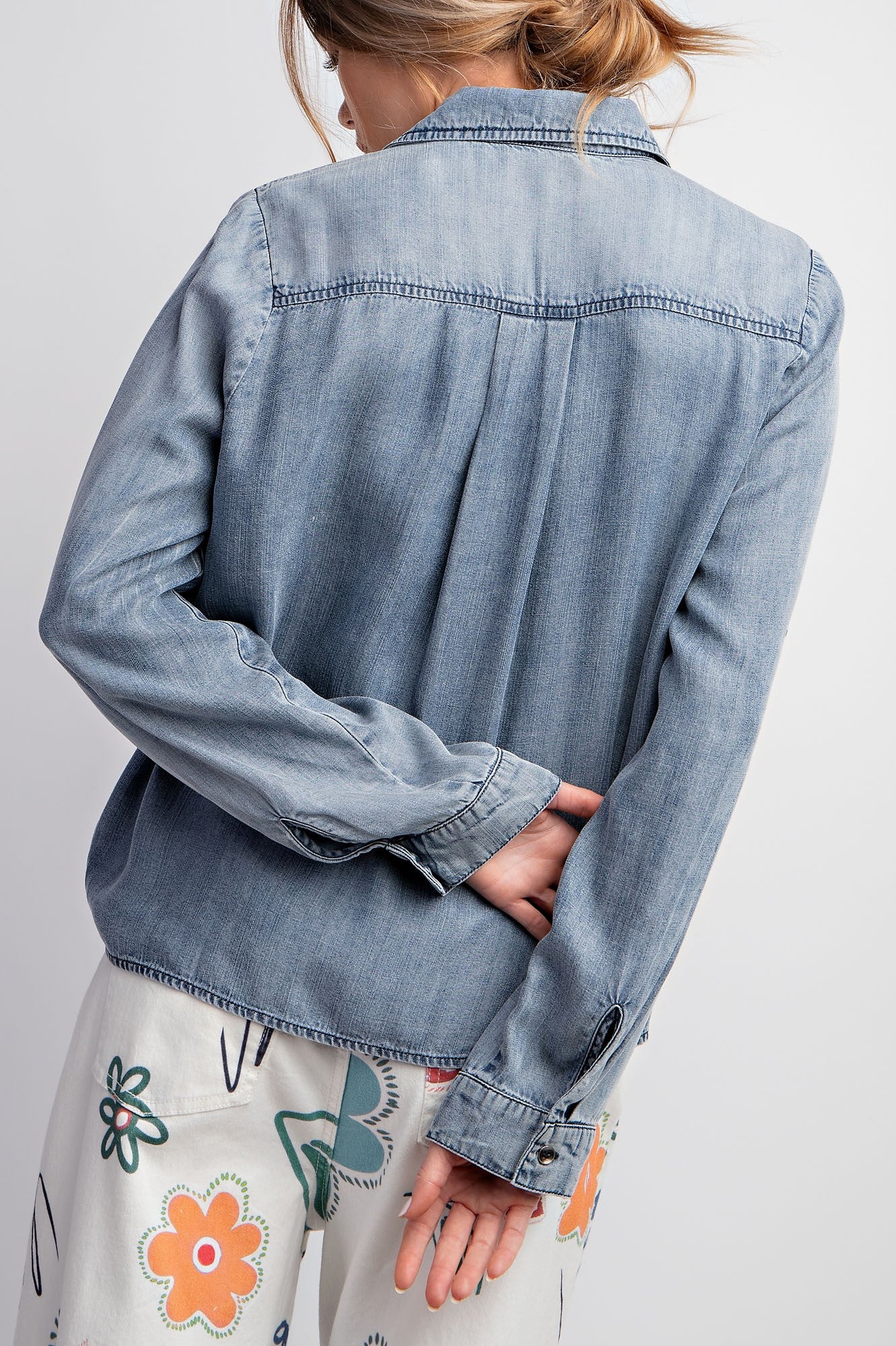 Denim Front Tie Button Down Top