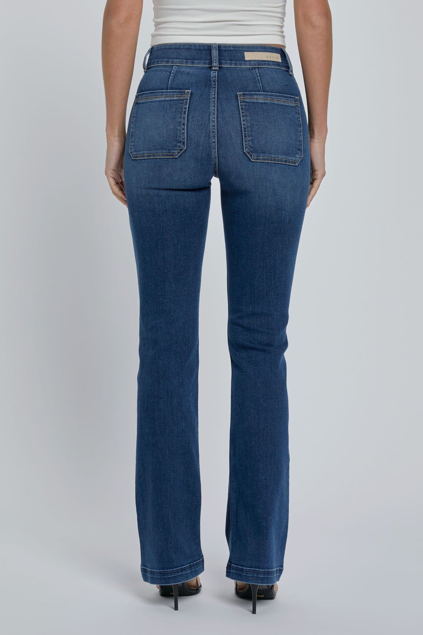 Cello High Rise Two Button Flare Jeans