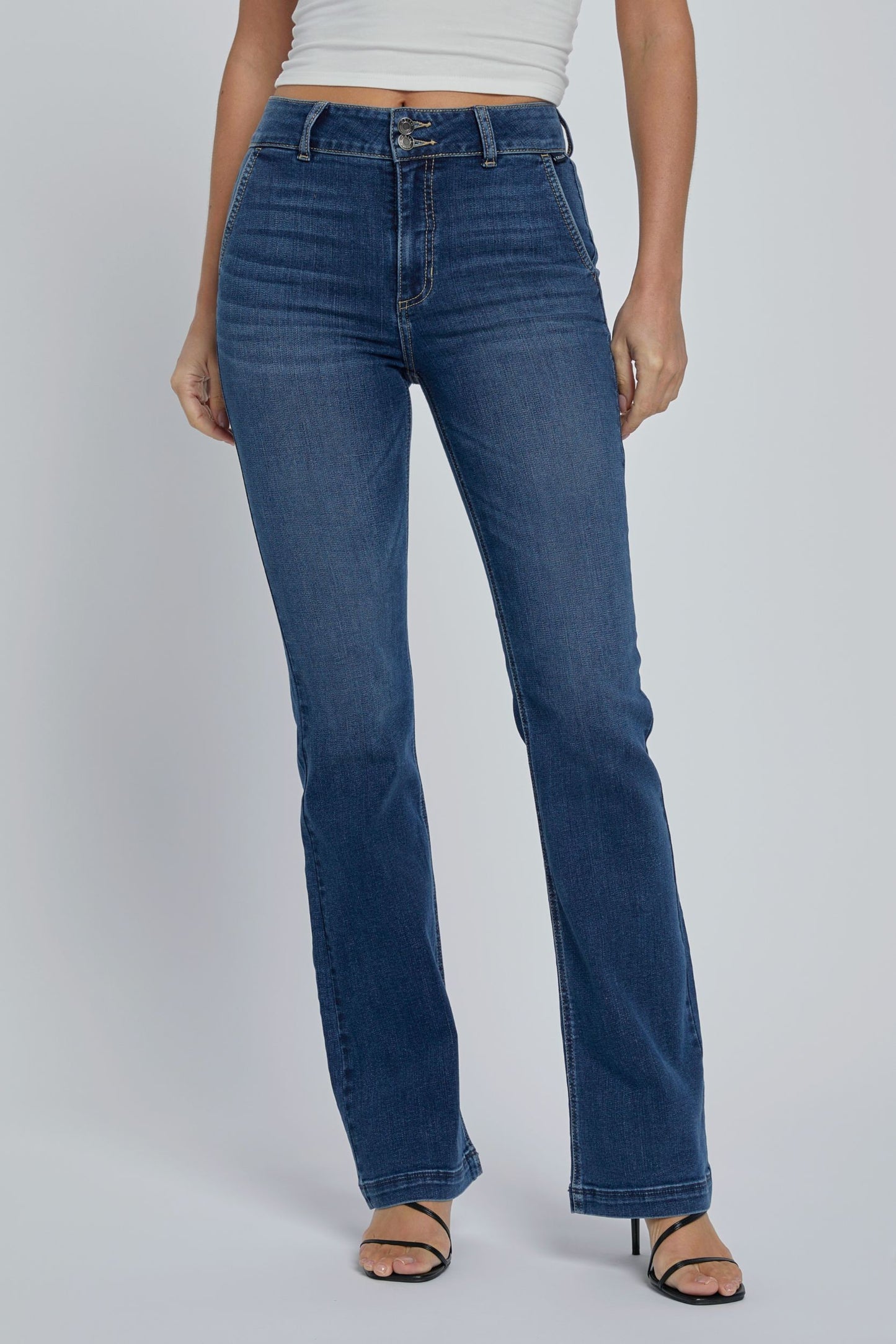 Cello High Rise Two Button Flare Jeans