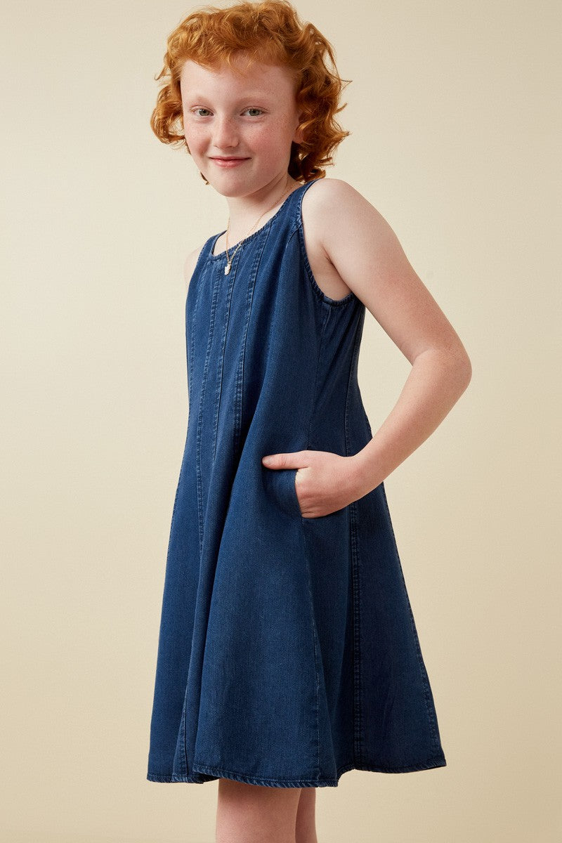 Girls Smocked Dark Denim Tencel Dress