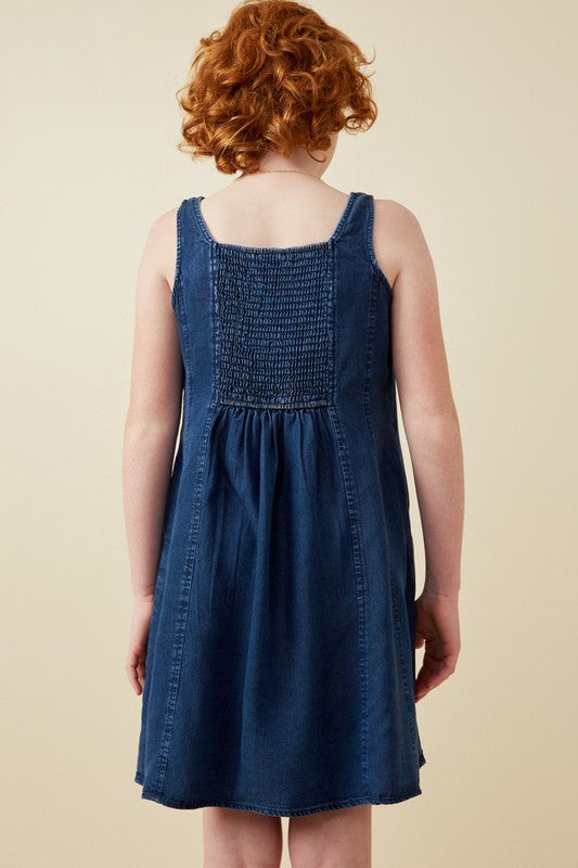 Girls Smocked Dark Denim Tencel Dress