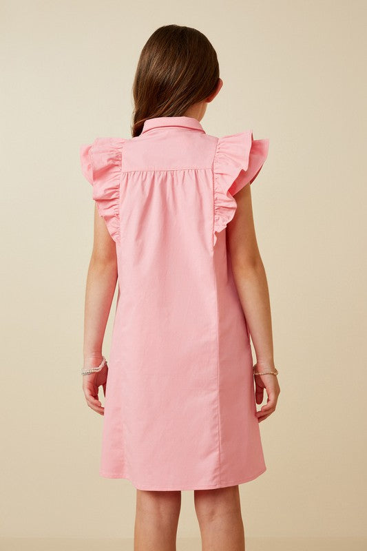 Girls Pink Layered Ruffle Button Up Dress