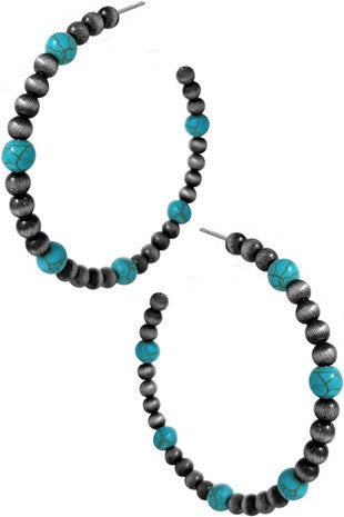 Pewter Pearl & Turquoise Post Earrings