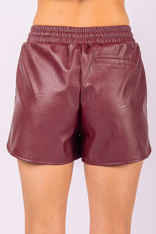 Wine Faux Leather Dolphin Shorts