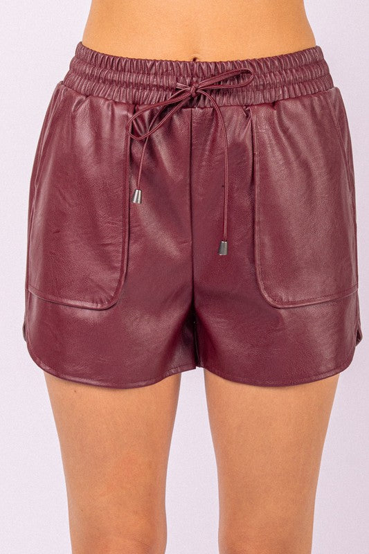 Wine Faux Leather Dolphin Shorts