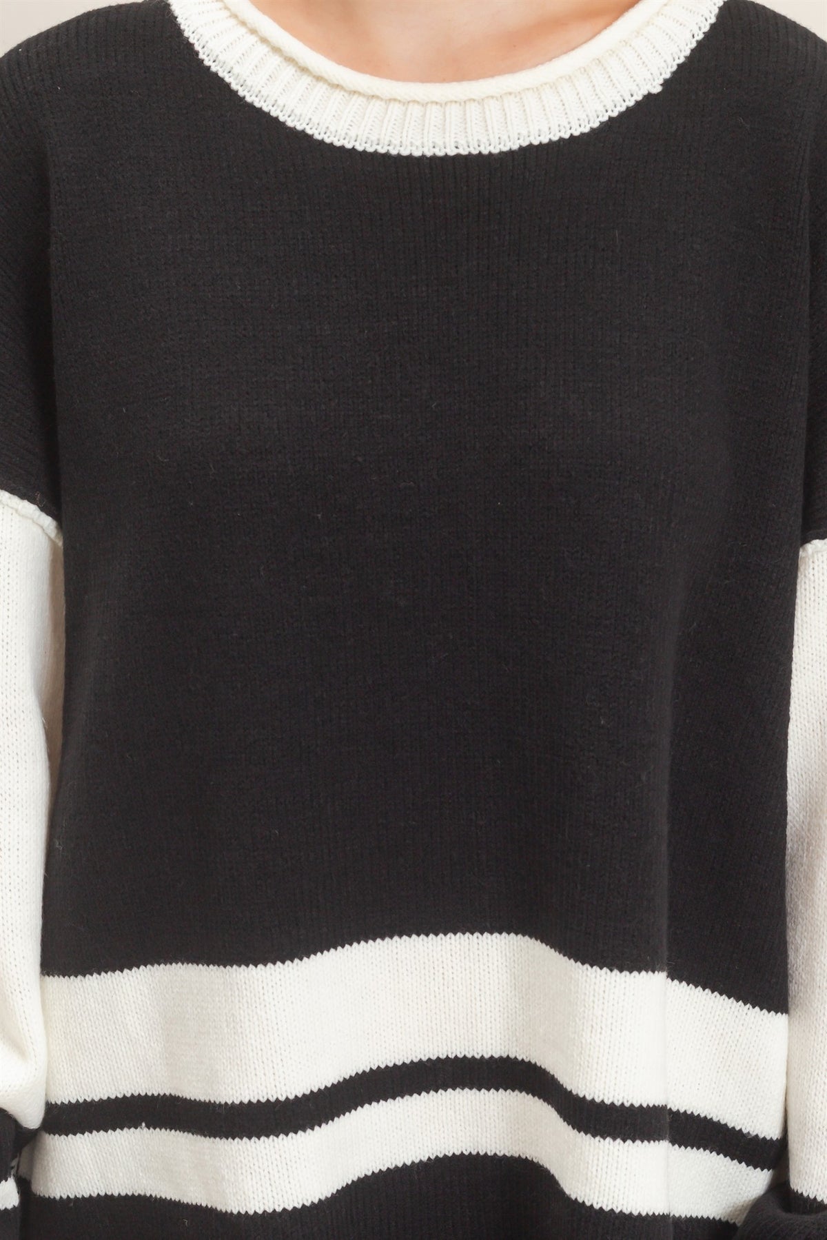 Black Striped Crew Neck Sweater