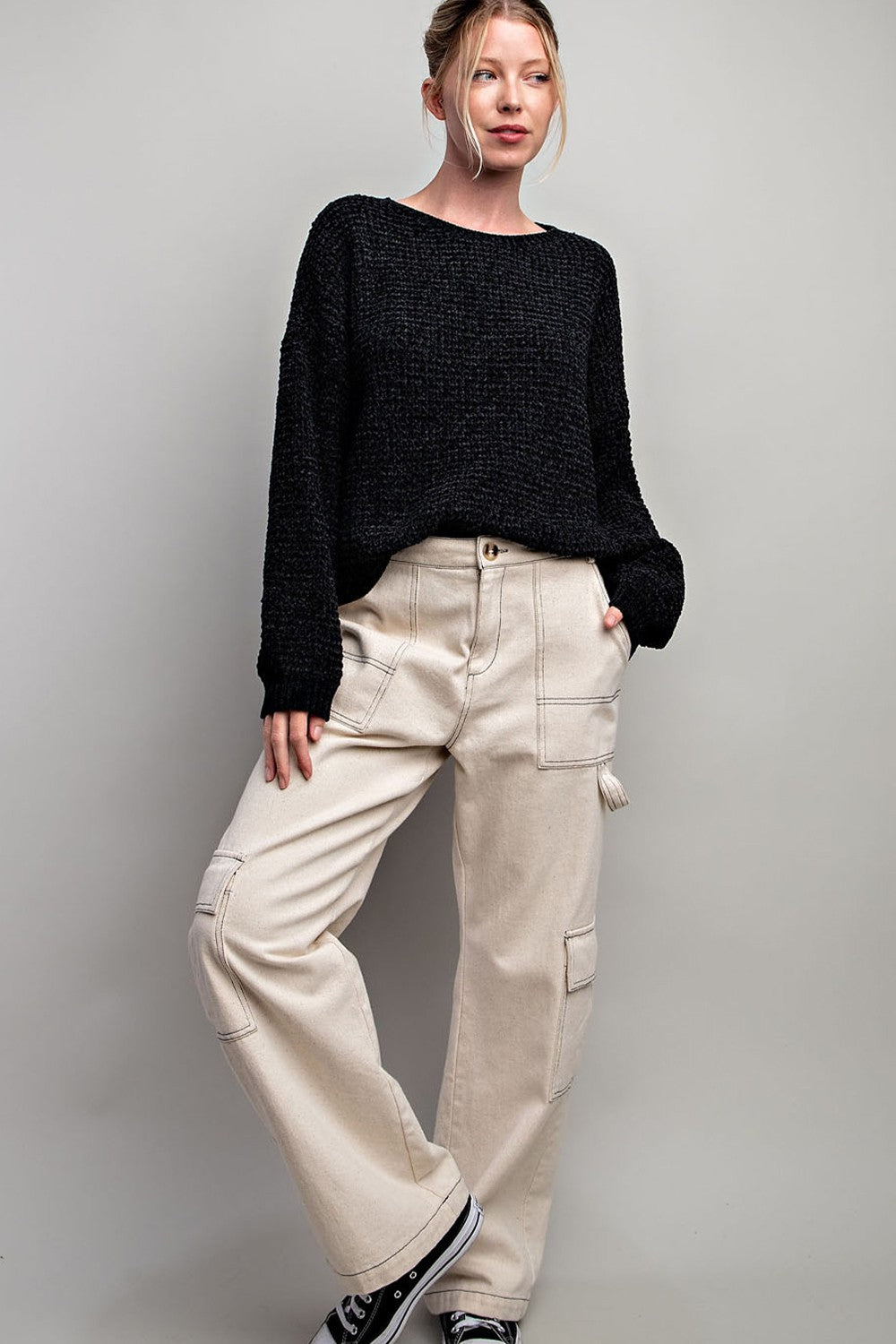 Carli Black Crochet Knit Sweater