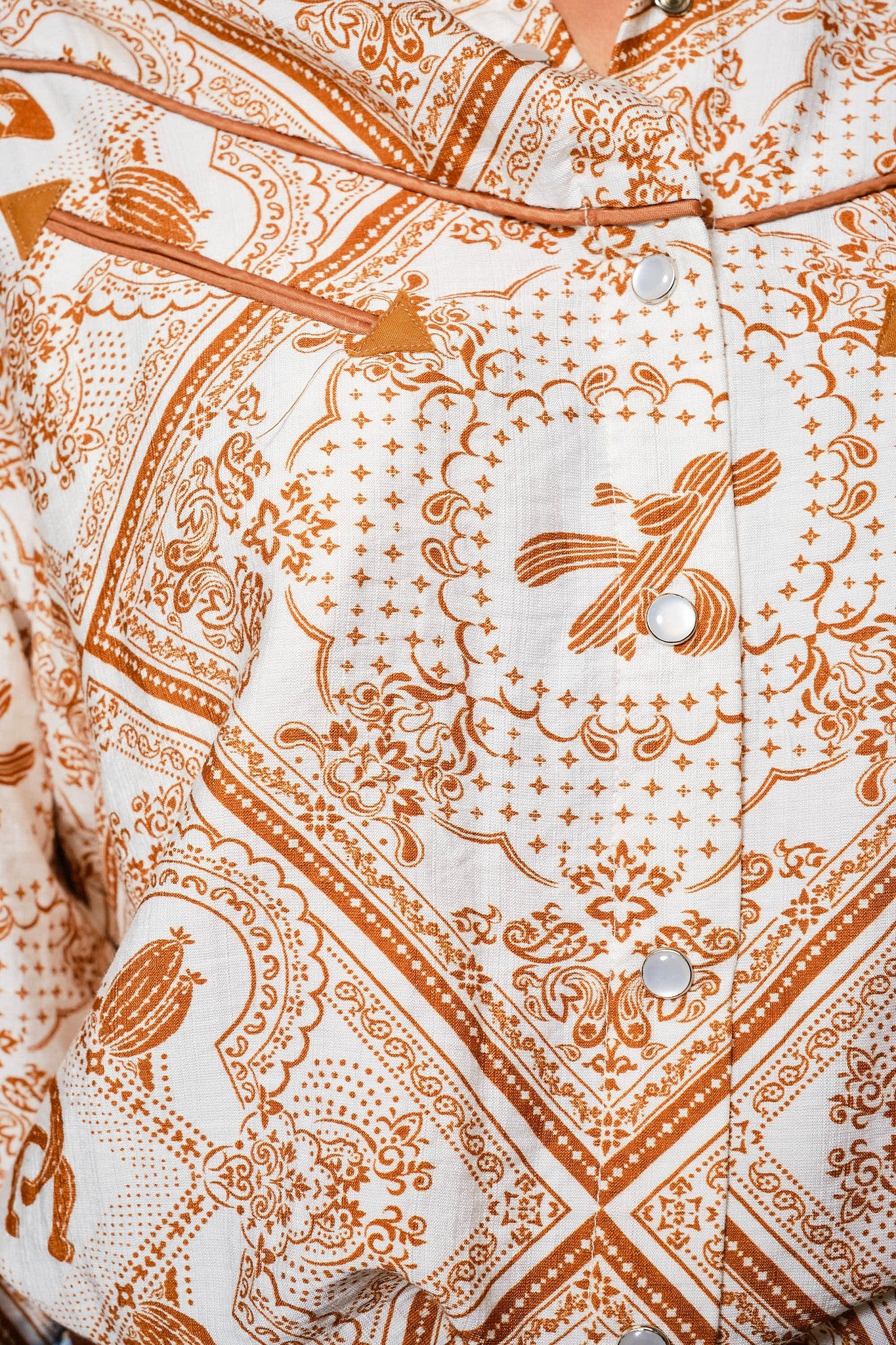 Rust & White Western Design Button Up Top