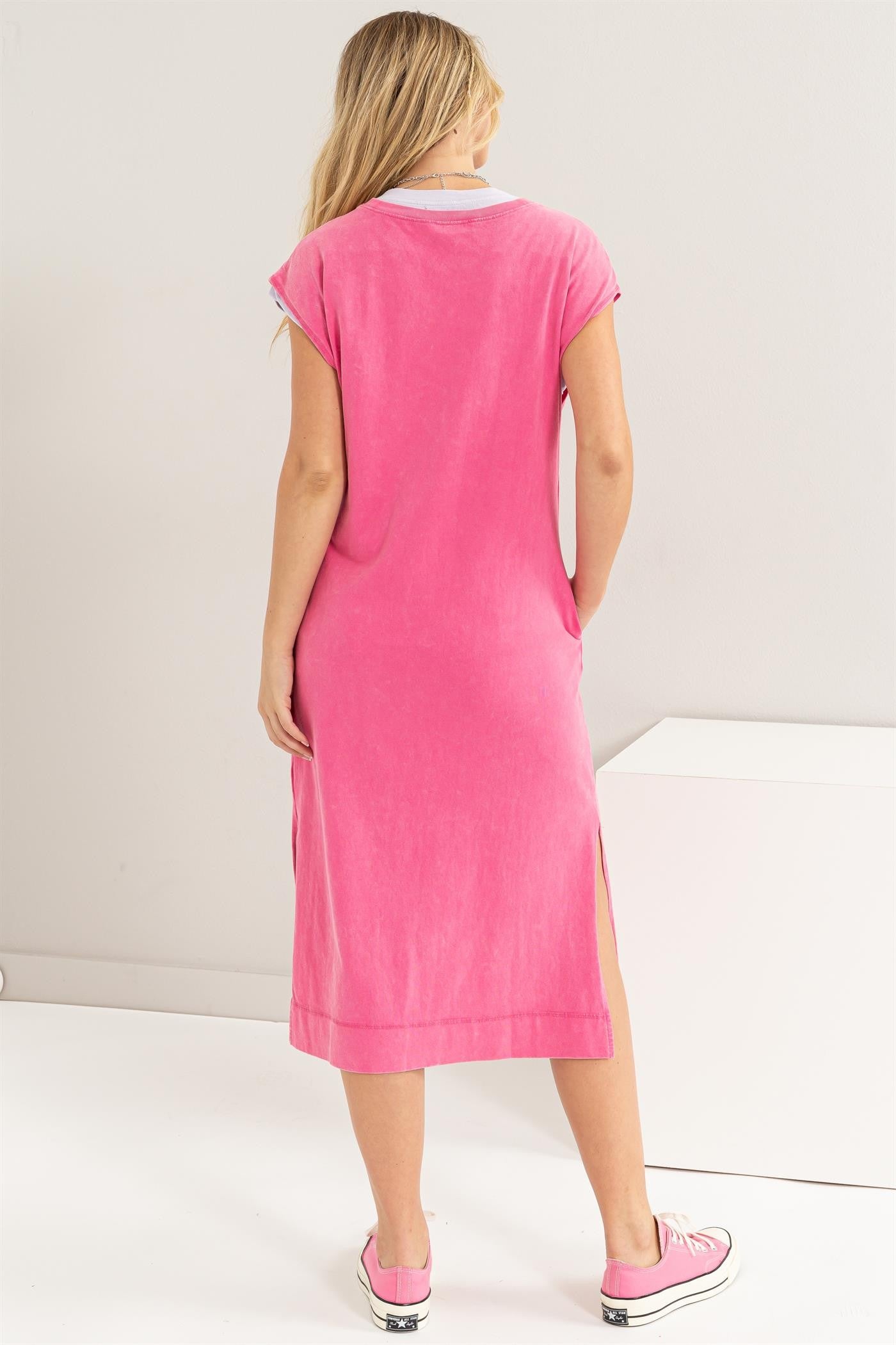 Raspberry Casual Sleeveless Midi Dress