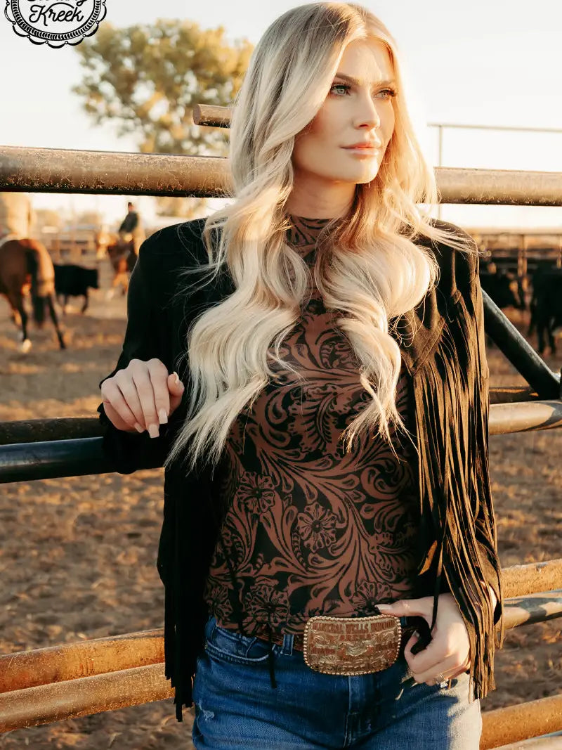 Country Road Tooled Design Mesh Top