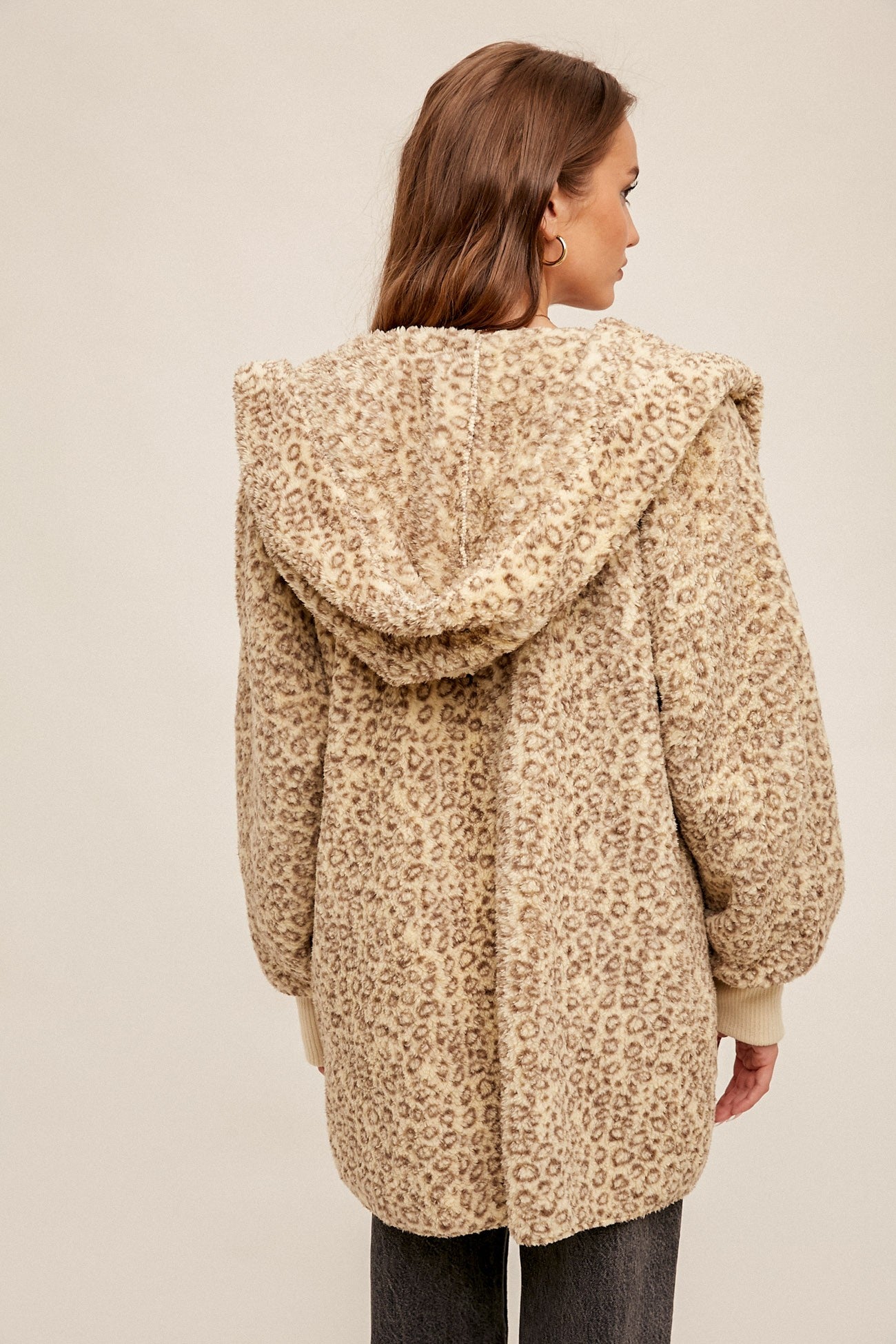 Leopard Fur Oversized Hoodie Jacket