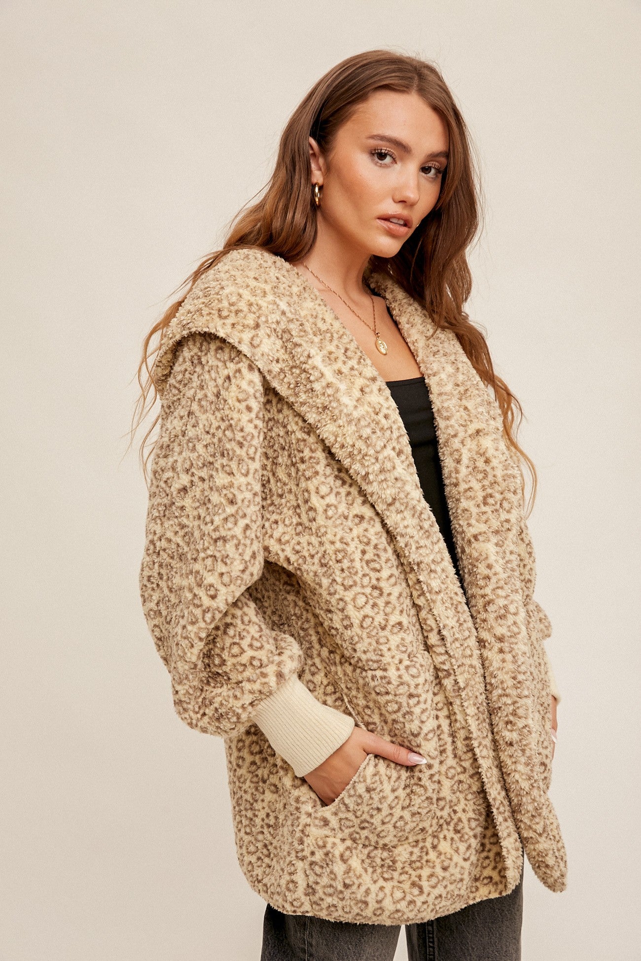 Leopard Fur Oversized Hoodie Jacket