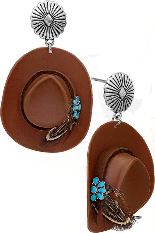 Brown Cowgirl Hat Earrings