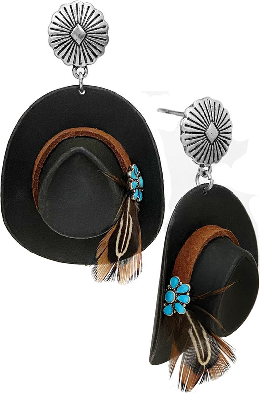 Black Cowgirl Hat Earrings