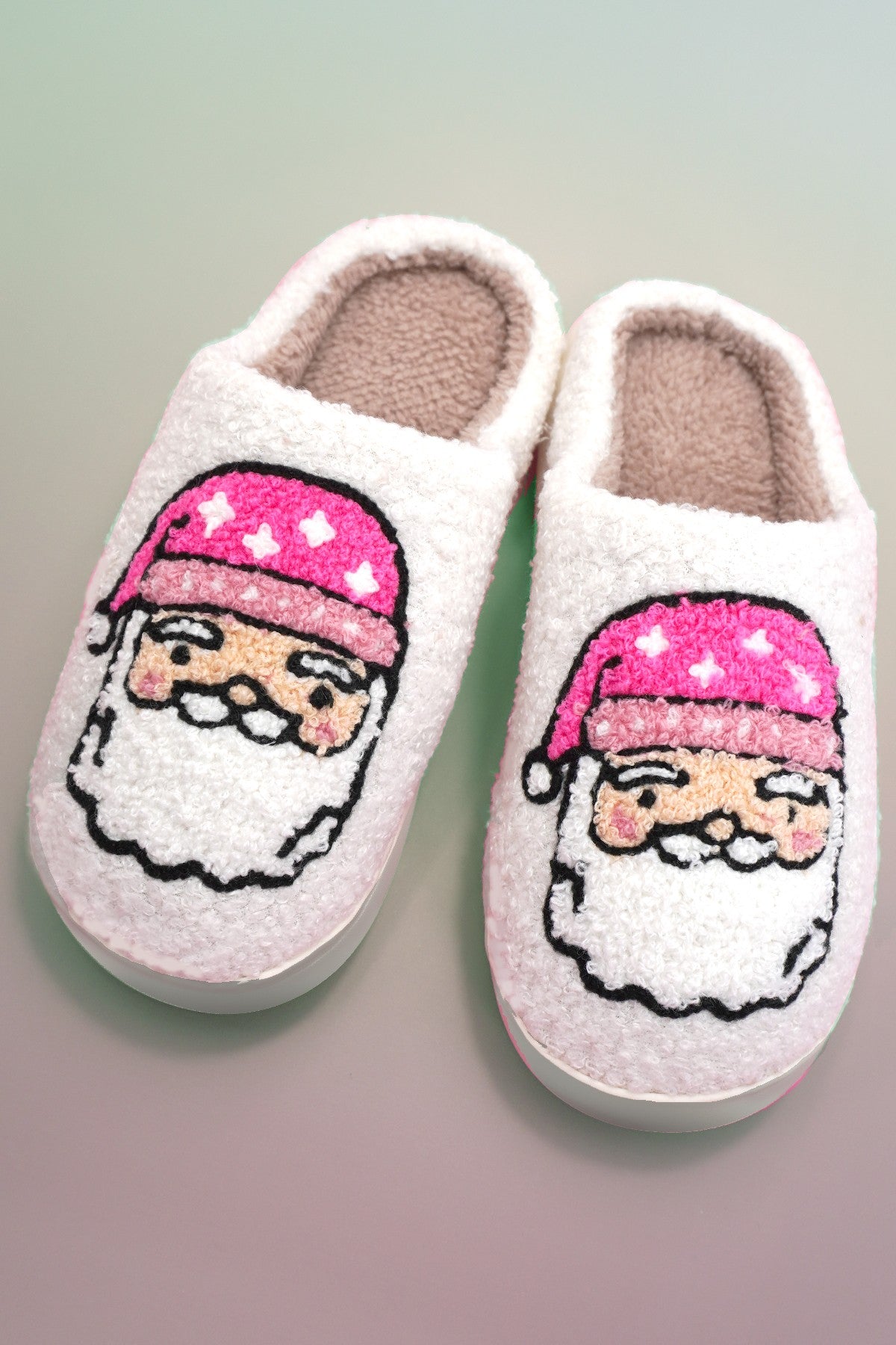 Pink Santa Sherpa Slip On Slippers