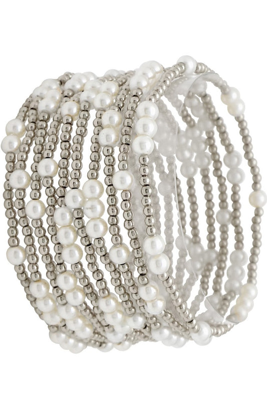Pearl & Silver Stackable Bracelet Set