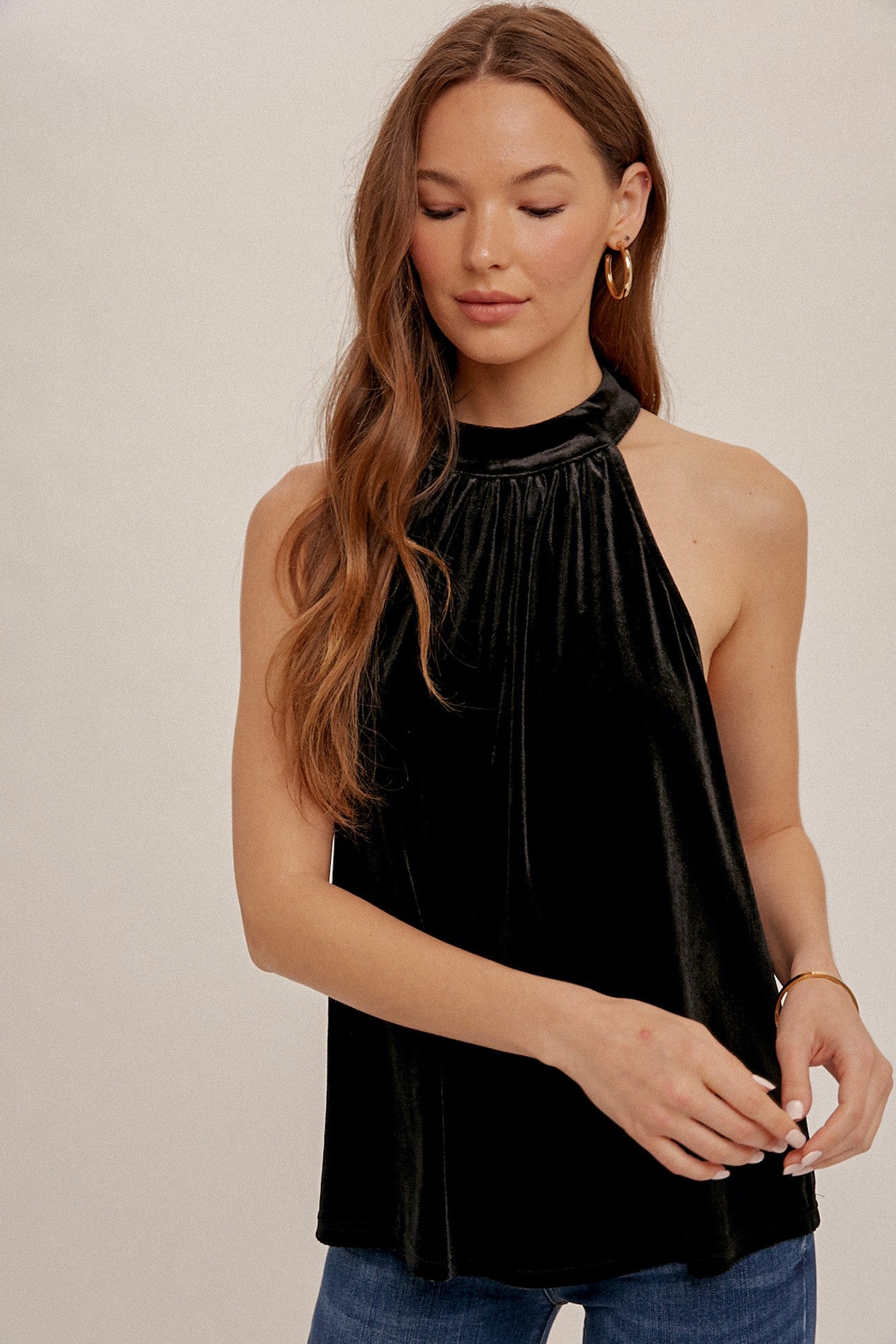 Mock Neck Velvet Top