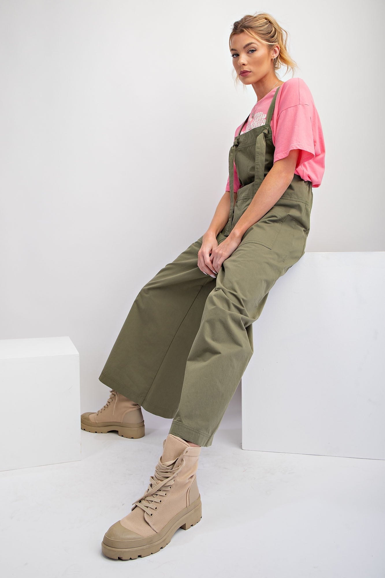 Olive Wide Leg Parachute Jumpsuit