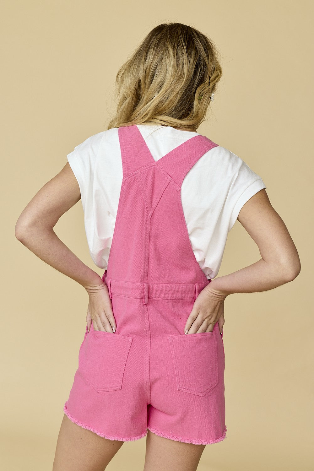 Hot Pink Lily Distressed Shorts Overalls