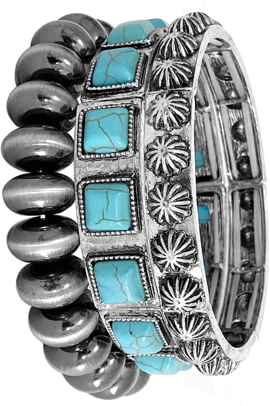 Turquoise & Disc Navajo Pearl Bracelet Set