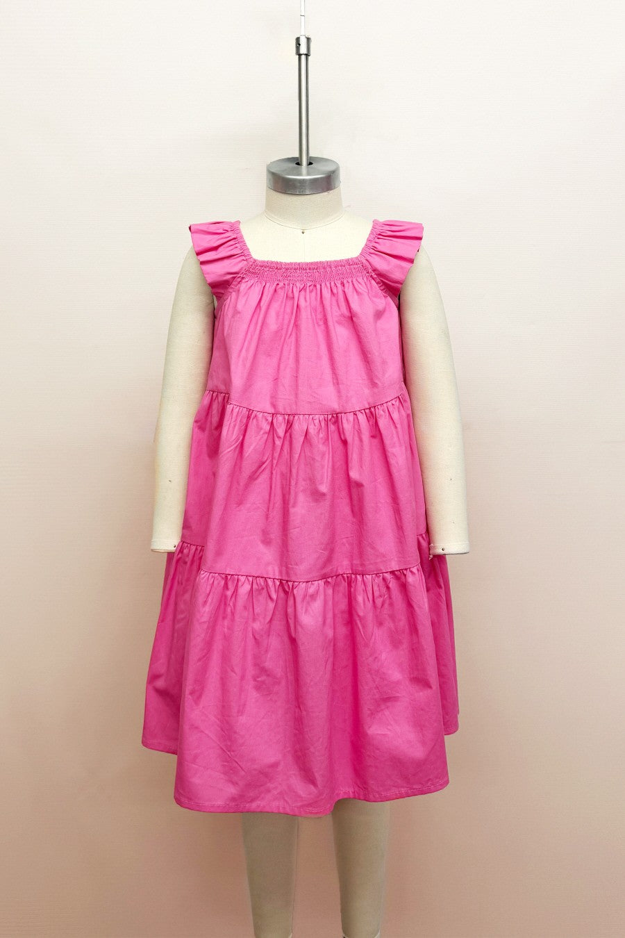 Girls Pink Poplin Tiered Mini Dress