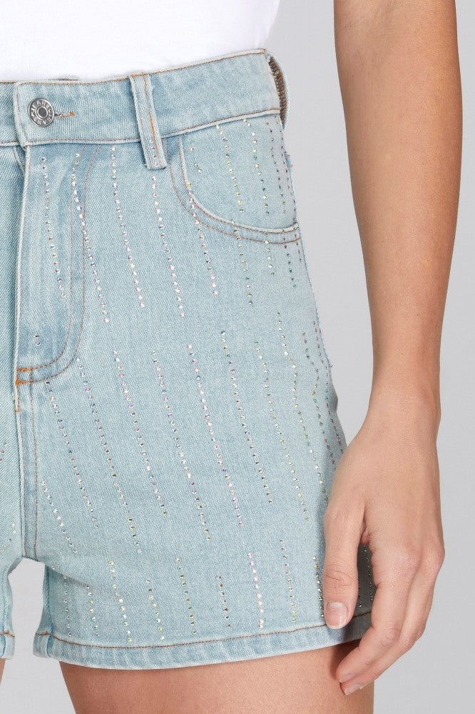 Rhinestone Stretch Denim Shorts