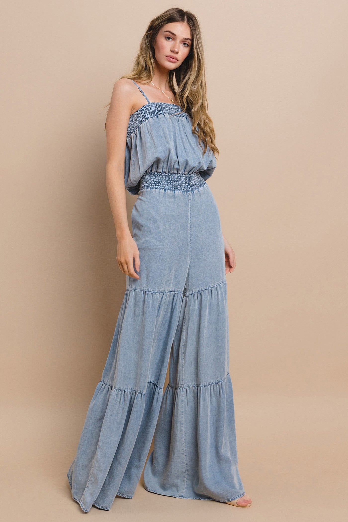 Tencel Smocked Wide Leg Jumpsuit