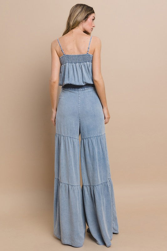 Tencel Smocked Wide Leg Jumpsuit