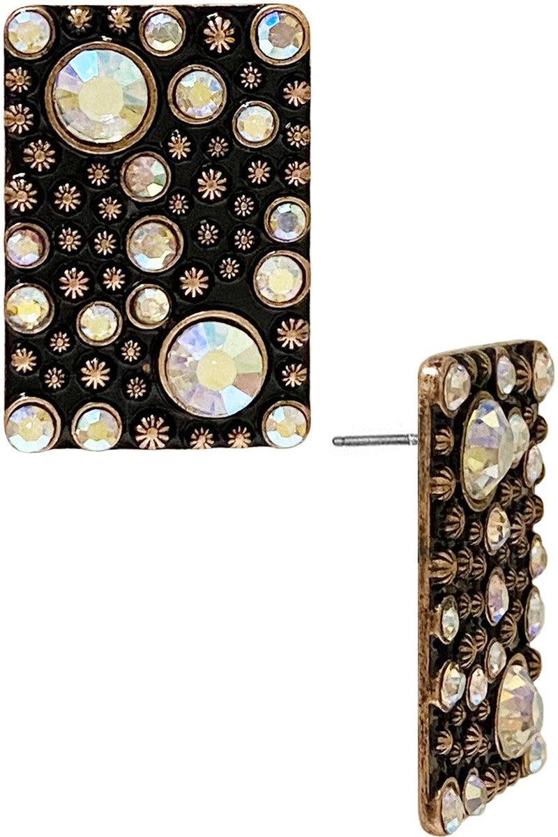 Rhinestone & Concho Bar Stud Earring