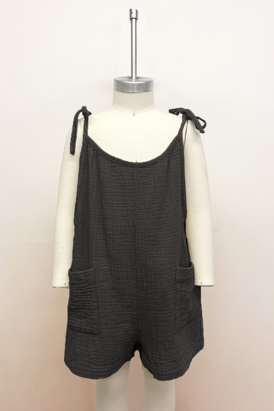 Girls Washed Black Gauze Romper