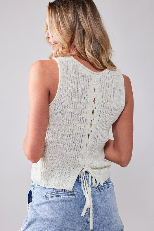 Ivory Back Lace Knit Sleeveless Top