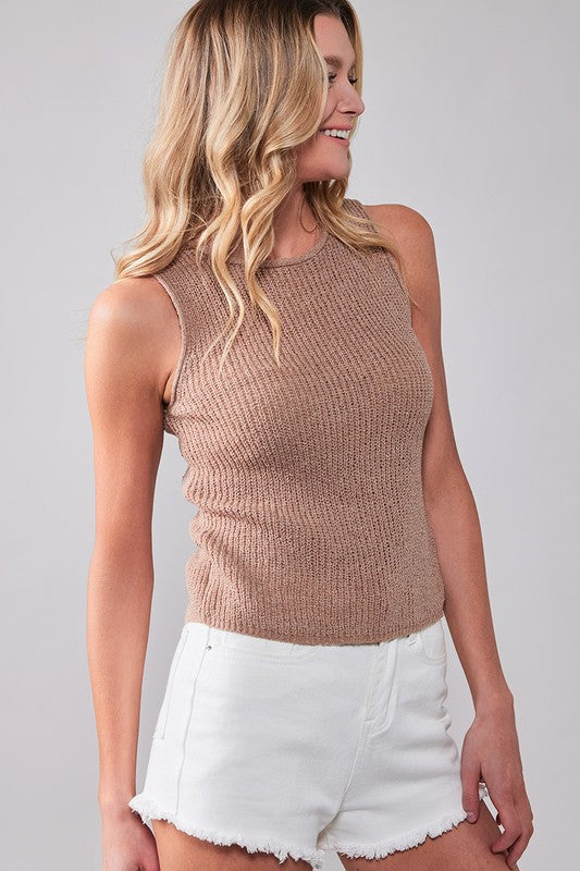 Tan Back Lace Knit Sleeveless Top