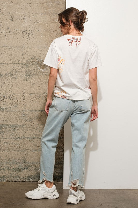 Western Cowgirl Motif Graphic T-Shirt