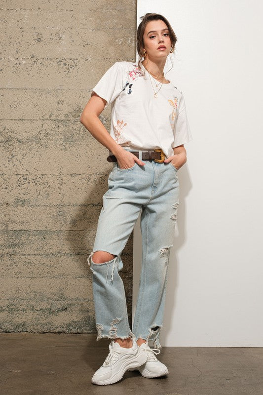 Western Cowgirl Motif Graphic T-Shirt
