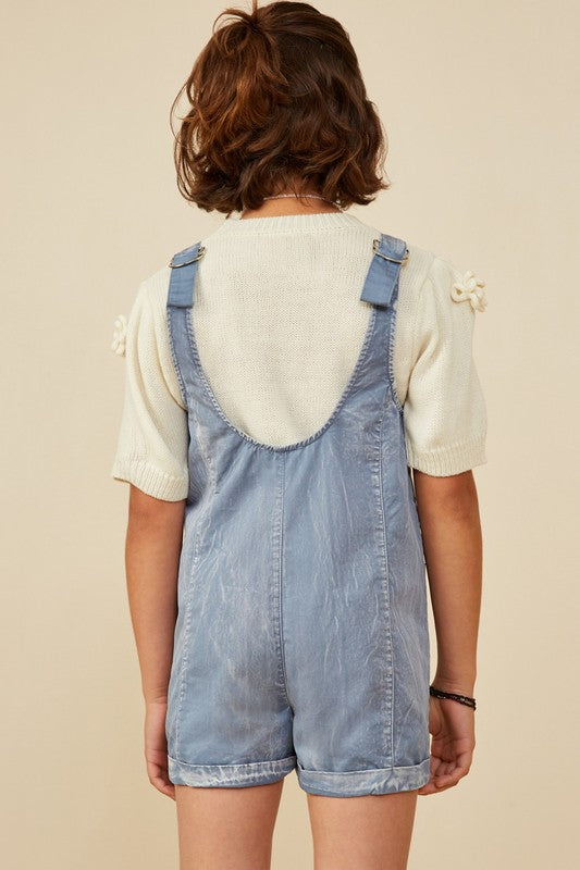 Girls Washed Patch Pocket Sleeveless Romper