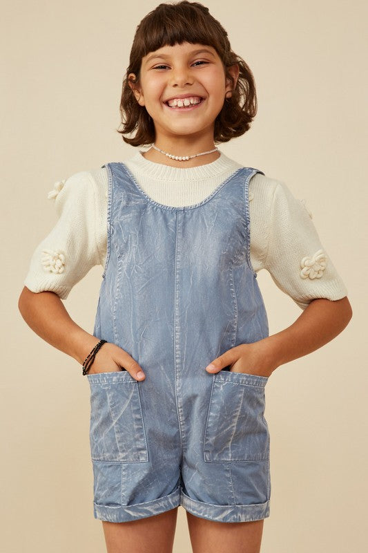 Girls Washed Patch Pocket Sleeveless Romper