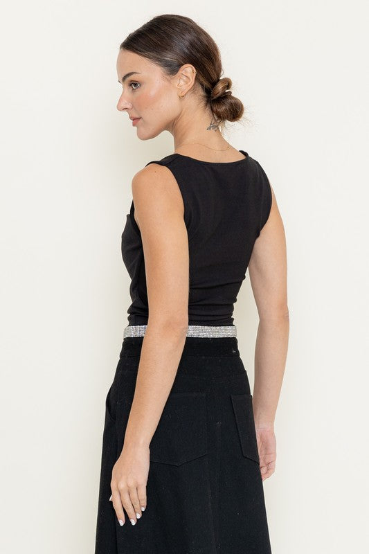 Black Double Layer Square Neck Tank