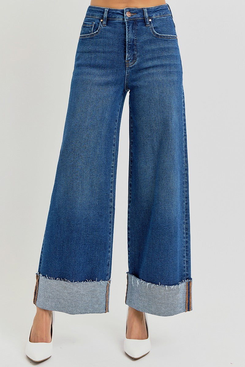 Risen High Rise Crop Wide Cuffed Jeans