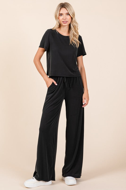 Black Modal Knit Pant Set