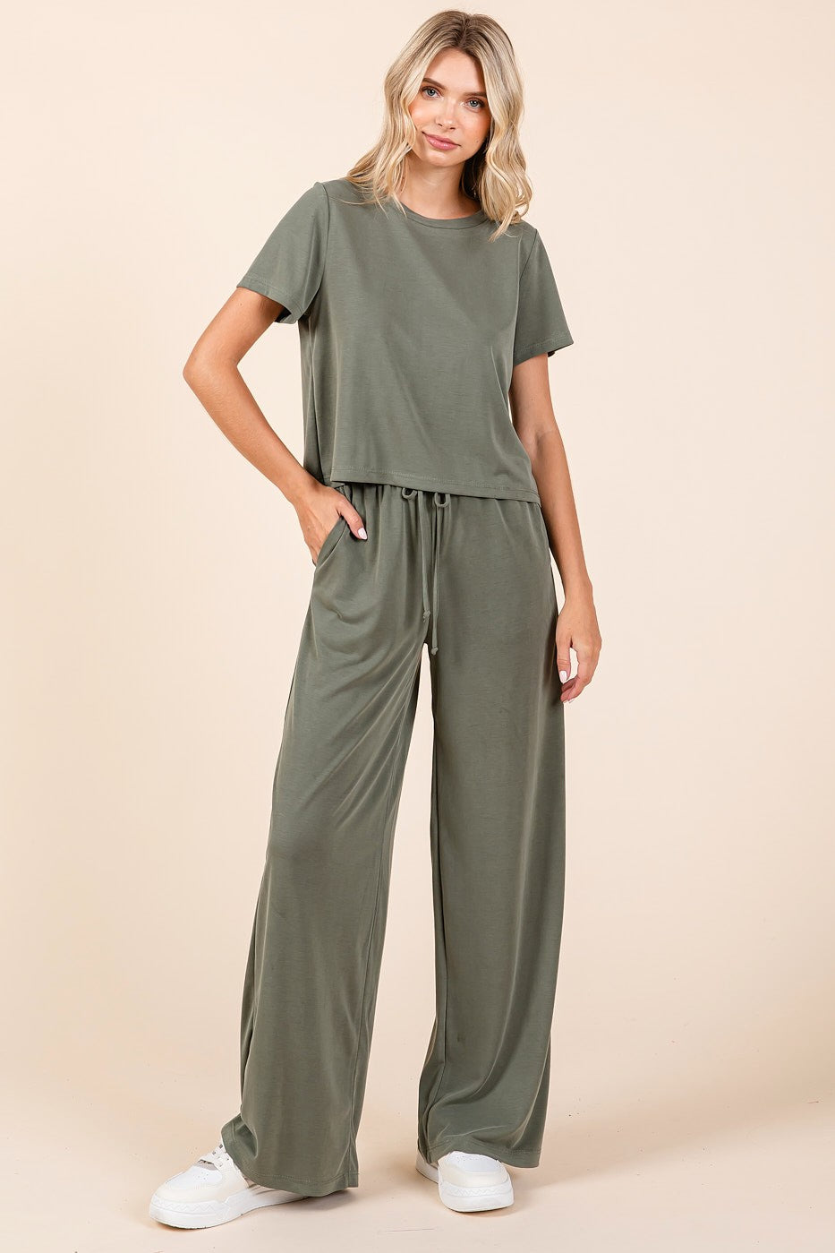 Olive Modal Knit Pant Set