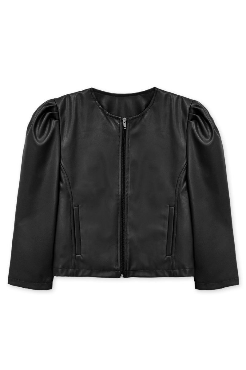 Girls Puff Sleeve Pleather Jacket