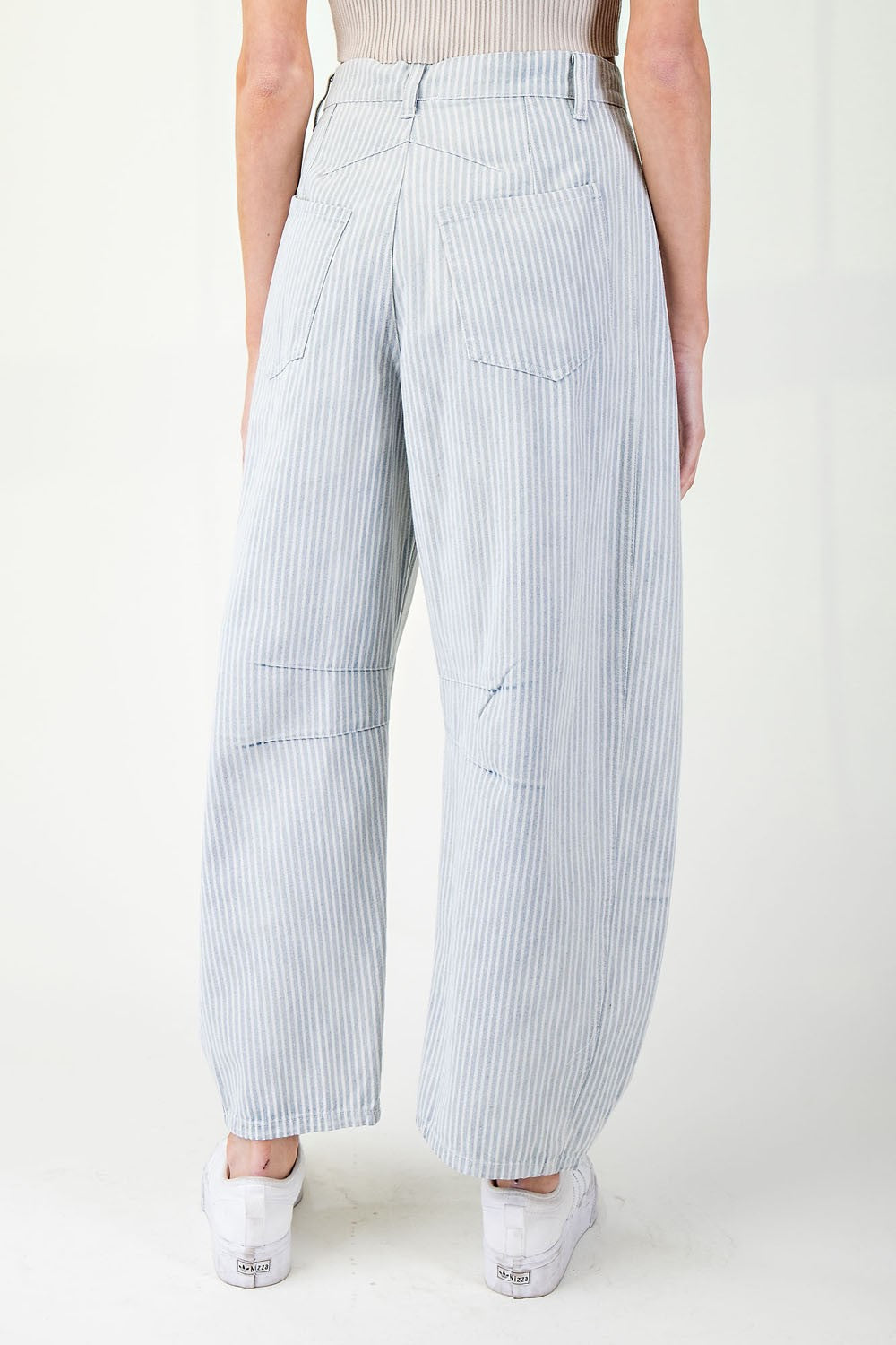 Pinstriped Barrel Jeans