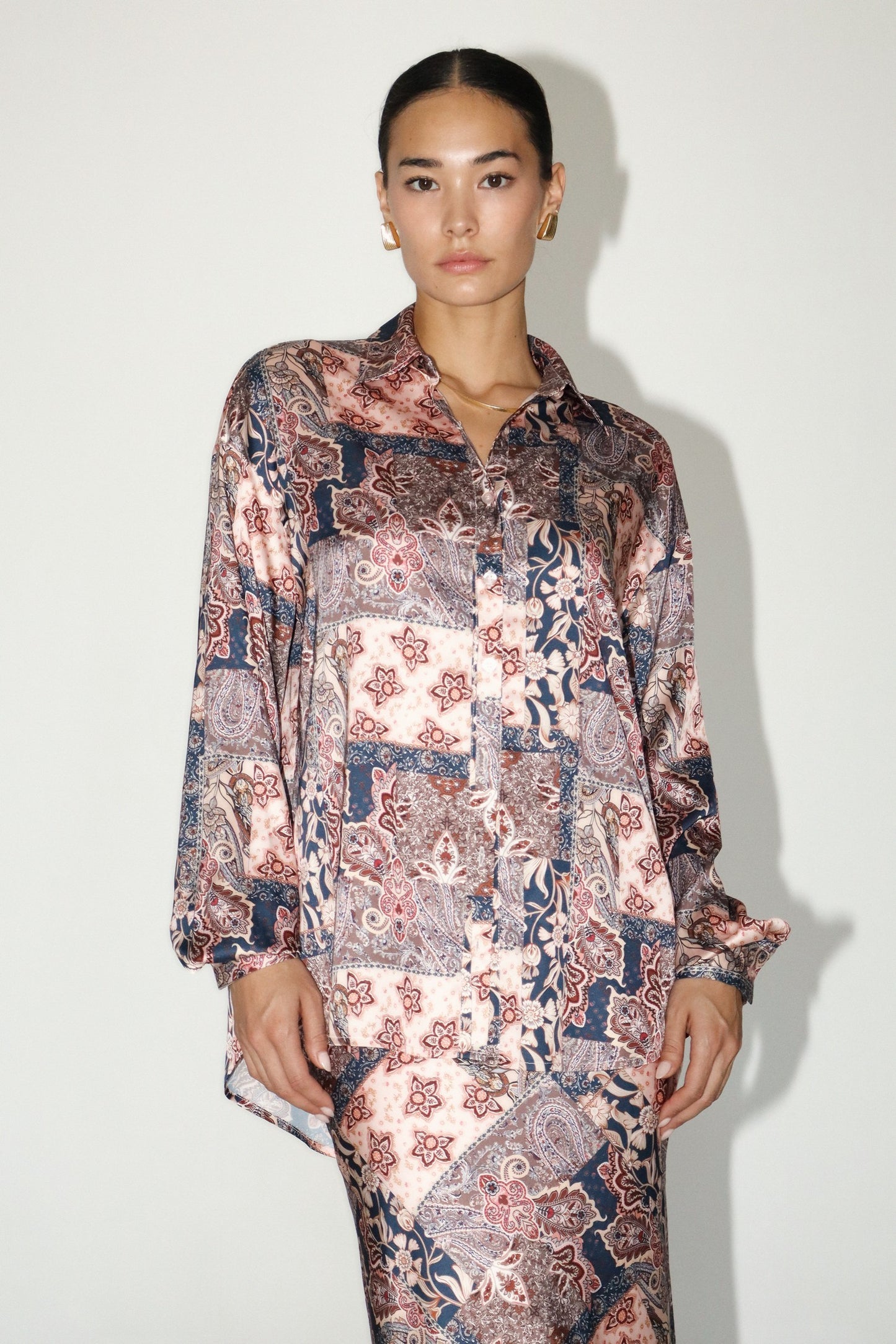 Pink Paisley Patchwork Button Down Top