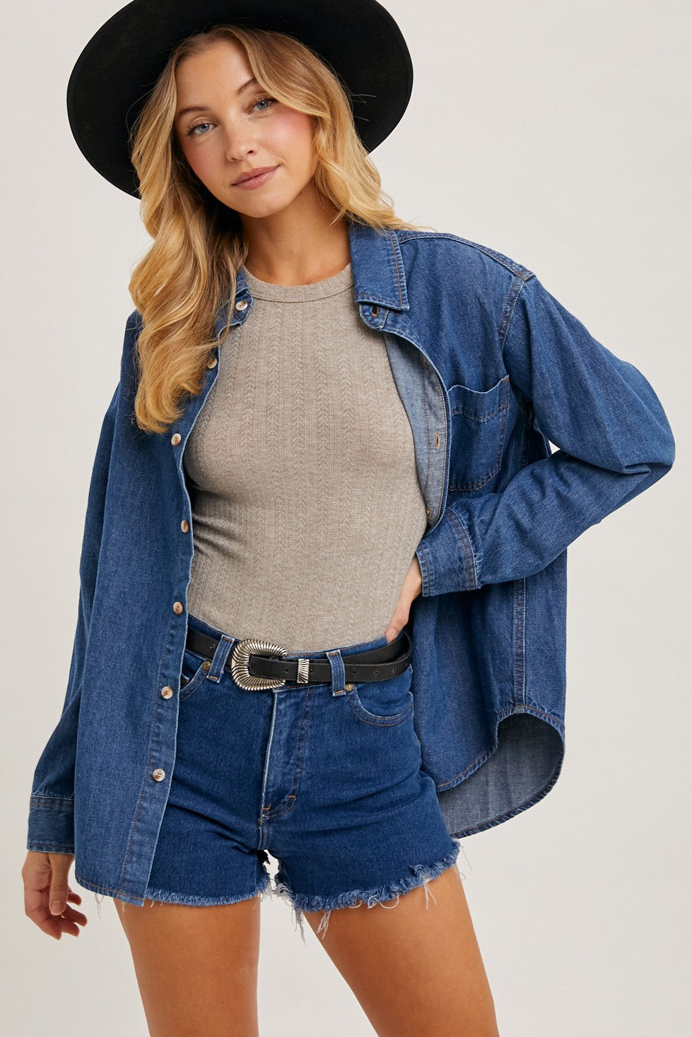 Medium Wash Denim Button Down Shirt