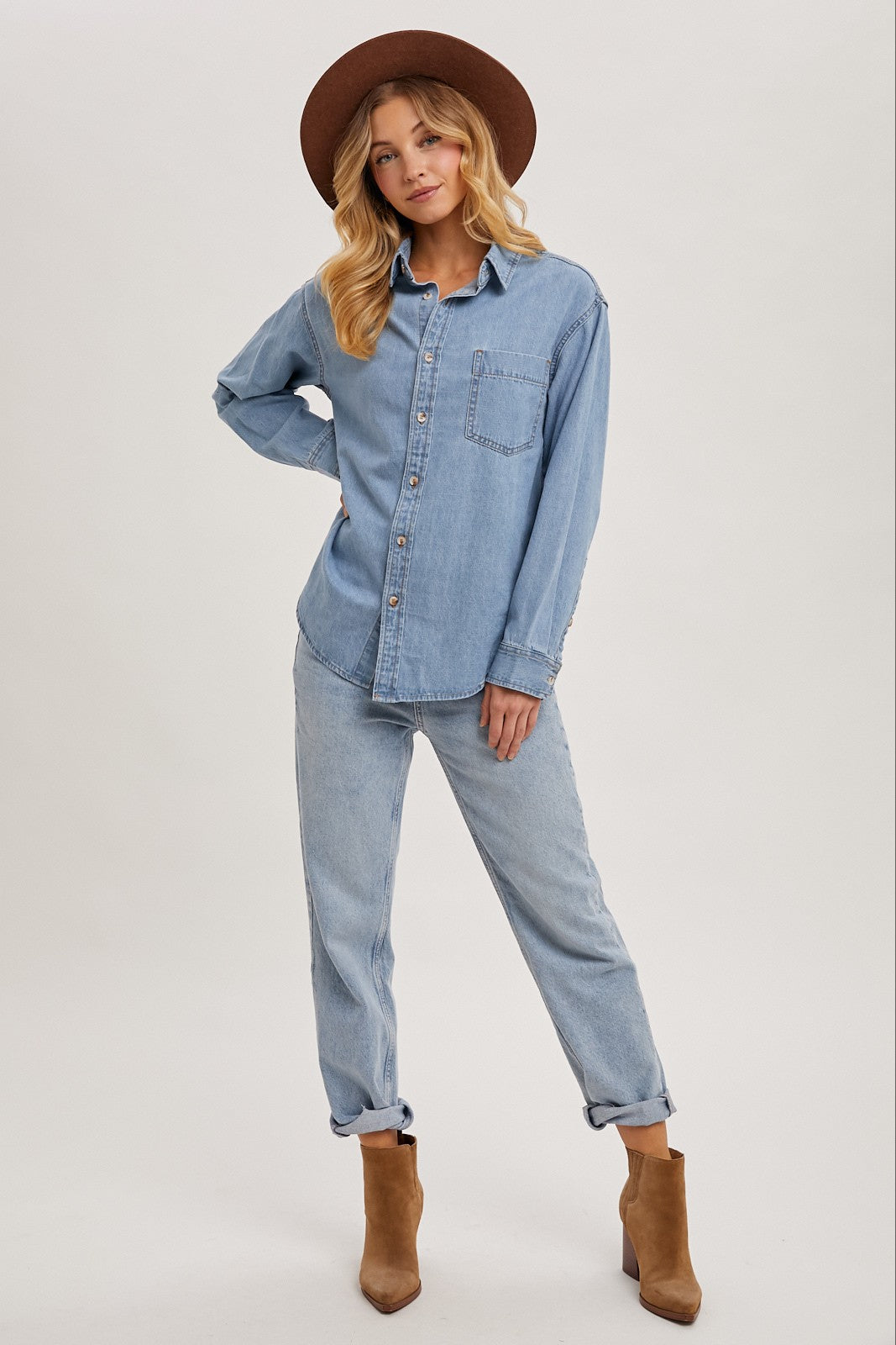 Light Wash Denim Button Down Shirt