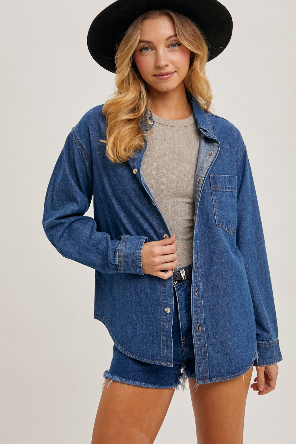 Medium Wash Denim Button Down Shirt