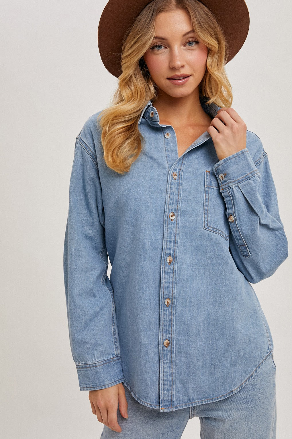 Light Wash Denim Button Down Shirt