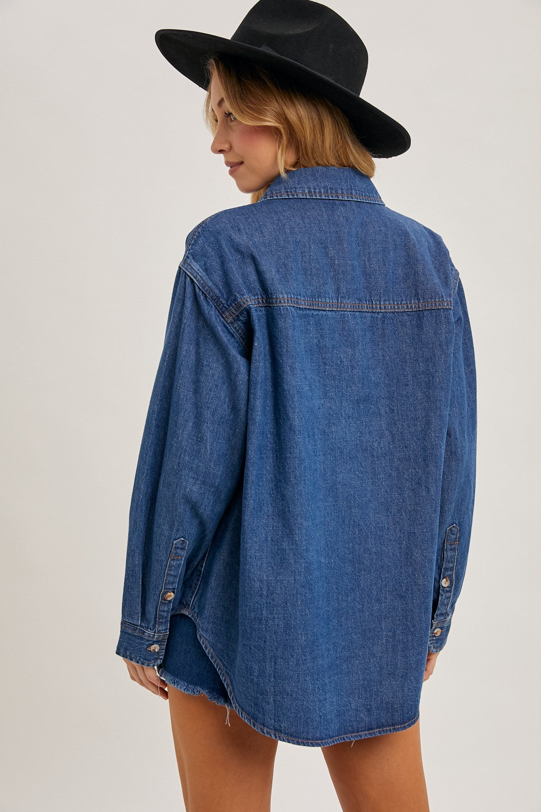 Medium Wash Denim Button Down Shirt
