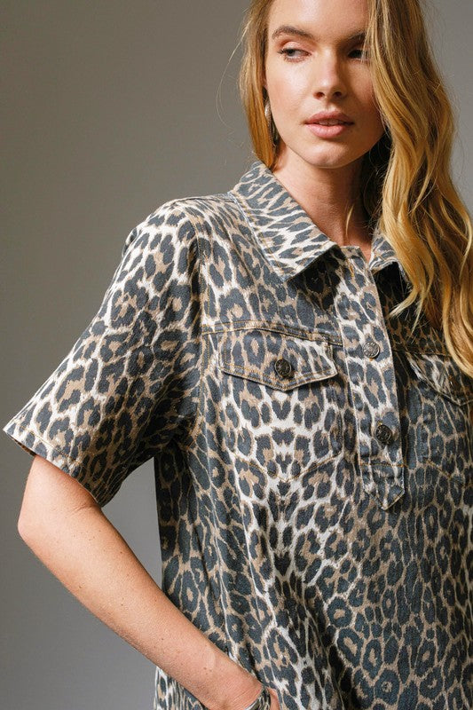 Leopard Print Button Up Dress