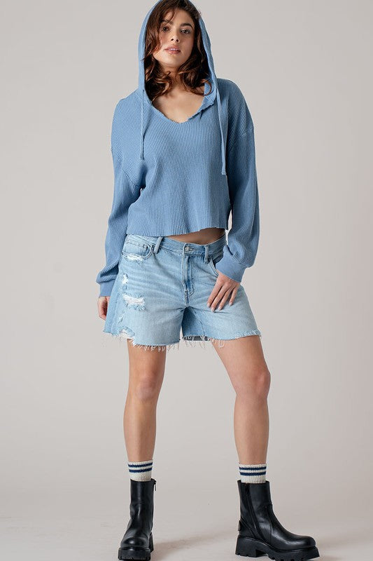 Grey Blue Crazy Comfortable Hooded Sweater
